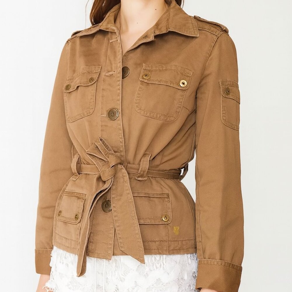 Vintage J. Crew Tan Safari Style Belted Button Front Cotton Jacket 81612